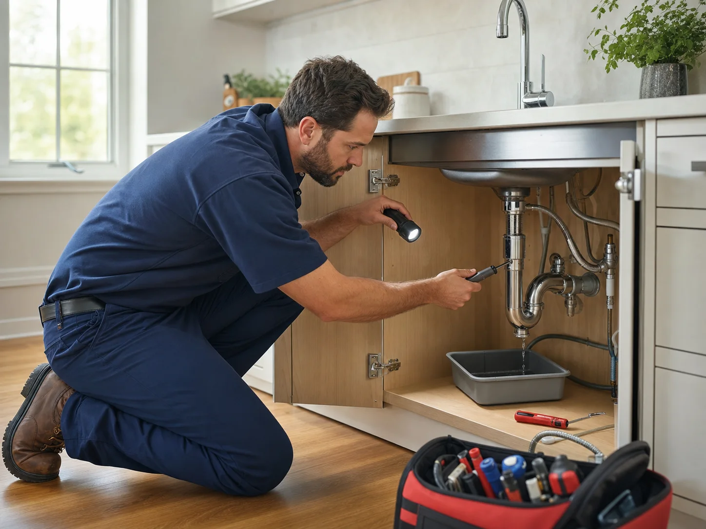 oregon-city-leak-drain-repair Plumber servicing a gas water heater in Oregon City